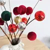 Bola de terciopelo brillante simulada de 5 bolas con rama para decoraciones del Festival de Primavera y Navidad, Decoración del hogar con bola de terciopelo, Accesorios transfronterizos