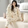 Conjunto de Pijama Casual Doce de Desenho Animado de Manga Longa, Pulôver Fino Estampado Novo, Roupa de Casa para Primavera e Outono de 2026