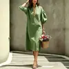 2026 Nueva Moda Casual Cruzada Europea y Americana para Mujer, Holgado, Cuello Alto, Manga Abullonada, Color Sólido, Vestido Largo