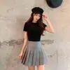 Falda Negra Plisada para Mujer Primavera Otoño Verano 2024 Nueva Talla Pequeña Falda Midi Línea A Cintura Alta Adelgazante jk Mini Falda