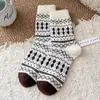 Acheng Home Calcetines al por mayor Calcetines de lana para mujer Engrosados Cálidos de media pantorrilla Otoño Invierno Fair Isle Retro Invierno Calcetines holgados