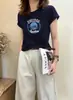 Camiseta de algodón acanalada ajustada para chica atractiva para mujer, fábrica fuente de Thirteen Lines en Guangzhou, top de manga corta, suministro exclusivo de la segunda tanda de verano