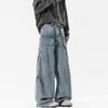 Calça com Design de Pregas Irregulares Masculina 2025 Nova Primavera e Outono Estilo Americano cleanfit Lavado Jeans Wide-Leg