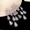 Pendientes Exagerados de Plata con Aguja Completa de Diamante Gota de Agua Europeos y Americanos Pendientes de Botón de Lujo Ligero de Gama Alta Accesorios de Moda para Banquetes Mujeres Venta al por Mayor