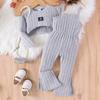 Estilo Europeu e Americano Outono e Inverno Infância Cor Sólida Malha Alça Calça de Peça Única Blusa de Manga Longa Conjunto de Meninas
