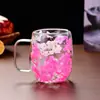 Copo de Vidro de Camada Dupla com Flor Real no Atacado, Caneca de Chá de Vidro de Borossilicato Alto com Alça, Copo de Camada Dupla com Flor Real, Caneca de Café com Flor Eterna