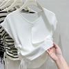 Suéter de punto de seda helada de manga corta para mujer, estilo coreano, con diseño de clavícula y cordón ajustable en la cintura, cuello en V, para verano.