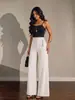 Exclusivo al por mayor transfronterizo 2026 Pantalones largos de pierna ancha a rayas de cintura alta con cinturón Ropa de mujer para ir al trabajo europea y americana Dropshipping
