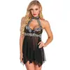 Fabricante Temu Suministro Encaje Lencería Erótica Transparente Espalda Descubierta Sexy Bata de Noche Malla Vestido con Tiras Irregulares para Mujer