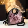 Bolsa de Bolinho Floral de Nicho Nova Modelo 2024 para Mães de Meia-Idade, Bolsa Transversal Versátil de Couro Envernizado, Bolsa de Ombro