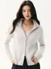 Roupa externa espessa, elegante e quente: Cardigã de tricô 100% cashmere para mulheres, com zíper duplo e design de trança em cabos