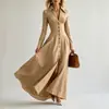 Comercio exterior transfronterizo verano europeo y americano nuevo estilo vestido camisa de manga larga para mujer con cuello camisero, botones, entallado en la cintura y falda larga elegante