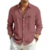 Amazon Americano Transfronterizo para Hombre Nuevo Casual Algodón Lino Manga Larga Botones Cardigan Holgado Transpirable Color Sólido Camisa Hombre