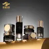Materiales de empaque cosmético negros y dorados, botella de loción con borde dorado, botella de crema, juego de tarros para crema facial, productos para el cuidado de la piel en stock, botella de crema 30g