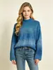 Suéter de Punto Suave con Cuello Redondo, Color Gradiente Otoño e Invierno, Estilo Nuevo, Holgado, Hombros Caídos, Camiseta Base para Mujer
