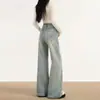 Jeans de pierna ancha azul claro para mujer talla grande, nuevo estilo de verano, fluidos, versátiles, pantalones rectos bordados para nuevas damas talla grande