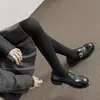 Versão em Couro de Vaca~Couro Genuíno Estilo Britânico Fivela de Metal Mocassins Femininos Bico Redondo Salto Bloco Sapatos Únicos Academia Solado Grosso Sapatos Pequenos de Couro JK