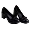 Versão em Couro Macio~Sapatos Mary Jane de Salto Bloco, Bico Fino, Laço Retro, Sem Cadarço para Mulheres, Versáteis para o Trabalho