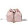 Bolso de Mano Bordado de Mariposa Estilo Chino Nuevo Estilo Chino Plisado Moda Bolso Cubo con Cierre de Cordón Bolso Cruzado con Cadena Primavera y Verano