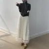 Saia Patchwork de Renda Franzida Estilo Francês para Mulheres, Nova Primavera 2026 Cintura Alta Linha A Solta Camadas Bolo Saia