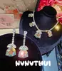 Joias: Colar Gota de Chuva da Cidade Nebulosa Gota d'Água Colorida Diamante Brilhante, Conjunto de Luxo, Brincos Pétala Gota