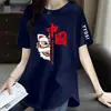 Comercio electrónico transfronterizo pedido final marca grande etiqueta cortada mostrador comercio exterior ropa de mamá para mujer camiseta de manga corta suelta con estampado de dibujos animados top