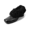 Zapatos Cuadrados de Piel de Pelo de Alta Gama para Mujer Otoño/Invierno 2026, Piel Genuina, Forro de Felpa, Zapatos de Algodón Cálidos, Zapatos de Salón, Zapatos de Salón Mary Jane de Piel