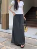 Saia Retta Vintage Estilo Miu com Listras, Cordão e Cintura Elástica para Mulheres, Moda Coreana de Verão, Fenda, Casual, Linha A, Saia-Moletom