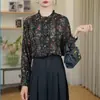 Camisa Floral Francesa Manga Longa Feminina 2026 Outono Inicial Nova Solta Emagrecedora Nicho Elegante Top