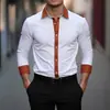 Camisa de Manga Larga Elástica con Bloques de Color para Hombre Casual de Negocios Camisa Antiplanchado Elástico en Cuatro Direcciones Top Cómodo
