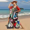 Camisa Protectora Solar de Playa Estampada de Rayón Europea y Americana al por Mayor, Vestido Sexy Holgado de Vacaciones, Cubre Traje de Baño Bikini