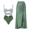 Traje de Baño Enterizo Nuevo Europeo y Americano 2025 para Mujer Bañado en Oro Combinación de Colores Redonda Corte Cruzado Fronterizo Lazada Bikini Sexy