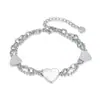 OPK Pulsera de Acero Inoxidable Moda INS Europea y Americana Diseño de Doble Capa Corazón de Concha Blanca Pulsera Sencilla Versátil de Acero de Titanio para Mujer