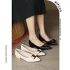 Primavera y otoño 2022, nuevos zapatos vintage con hebilla de metal y lazo, de boca baja y puntiagudos para mujer, zapatos planos para mujer 862-8