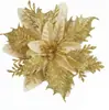 Flor de Nochebuena Artificial con Escamas Doradas Brillantes 14cm Corona de Dos Piezas Círculo Accesorios para Decoración de Árbol de Navidad Directamente de la Fuente