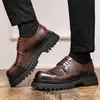 Zapatos Derby de Encaje Patchwork de Punta Ancha Estilo Retro para Hombre, Nuevos Zapatos de Cuero de Suela Gruesa que Aumentan la Altura Estilo Británico Casual de Negocios