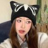 Lindo Gorro de Punto con Orejas de Gato y Mariposa para Mujer Otoño e Invierno Rostro Pequeño Gorro Bolso Cálido Protección para las Orejas Cabeza Grande Gorro de Lana