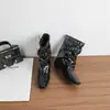 Botas de Cavaleiro Maillard Retrô, Botas Curtas Femininas com Elevação Interna de Altura, Bico Fino, Ajuste Justo, Fivela de Cinto, Botas de Cowboy com Salto Grosso