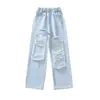 Jeans de Agujero Grande para Niñas Transfronterizos 2026 Otoño Nuevo Estilo Estilo Hong Kong Niños Medianos y Grandes Pantalones Rotos Pierna Recta Jeans de Papá