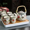 Juego de Té para el Hogar de Porcelana Azul y Blanca Retro con Filtro Tetera Cerámica Tazas de Té Olla con Asa Juego de Té