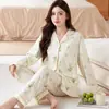 Pijama Floral Casual Talla Grande, Trajes Delgados de Manga Larga para Primavera y Otoño, Ropa de Casa Cómoda Estilo Japonés para Madres de Mediana Edad que se Puede Usar Afuera