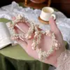 Estilo Pintura al Óleo Manoir Rosa Francés Concha Perla Niña Flor Goma para el Cabello Alta Elasticidad Tejida Exquisita Hada Perla Goma para el Cabello