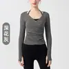 Blusa Deportiva Versátil para Mujer con Escote en V Cruzado, Manga Larga, Transpirable, Efecto Adelgazante en la Cintura, Top para Pilates y Fitness