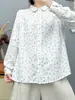 Camisa Floral de Manga Larga para Mujer 2026 con Corte Holgado, Estilo Versátil y Juvenil, Camisa Base de Gasa de Algodón de Doble Capa