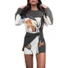 Estação Independente de Exportação Transfronteiriça Amazon 2025 Novo Vestido Curto Casual Estampado Personalizado Europeu e Americano para Mulheres