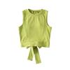 Hot Girls Europeias e Americanas Sexy Backless Short T-shirt Feminina Verão Gola Redonda Costas Laço Amarrado Oco Short T-shirt