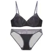 Novo conjunto de sutiã sem aro fino e respirável em renda color block estilo francês sexy para seios pequenos com suporte lateral