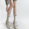 Calcetines Apilados de Rayas Verticales Estilo Ballet para Mujer Verano Delgados de Media Caña Transpirables Lazo Color Sólido Algodón Calcetines JK de Pantorrilla