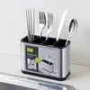 Suporte de Hashi de Aço Inoxidável Transfronteiriço Gaiola Compartimentada para Hashi de Cozinha Porta-Hashi Multifuncional Porta-Utensílios Escorredor Caixa para Hashi