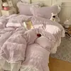 Conjunto de Roupa de Cama de Renda Estilo Princesa Outono/Inverno Leite Veludo Quatro Peças Capa de Edredom de Lã Dupla Face Lençol de Cama de Veludo Coral